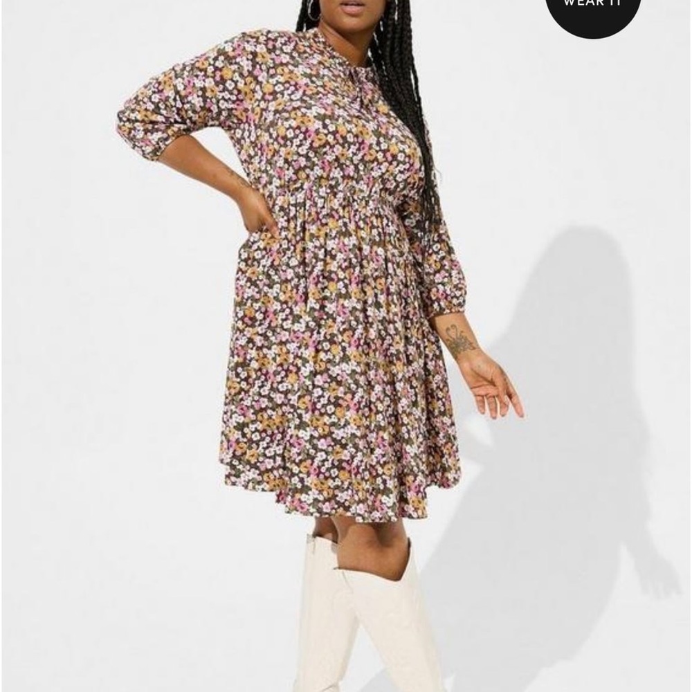 TORRID brand Mini Stretch Challis Front Keyhole Dress Plus Size 1 (14/16) NWT
